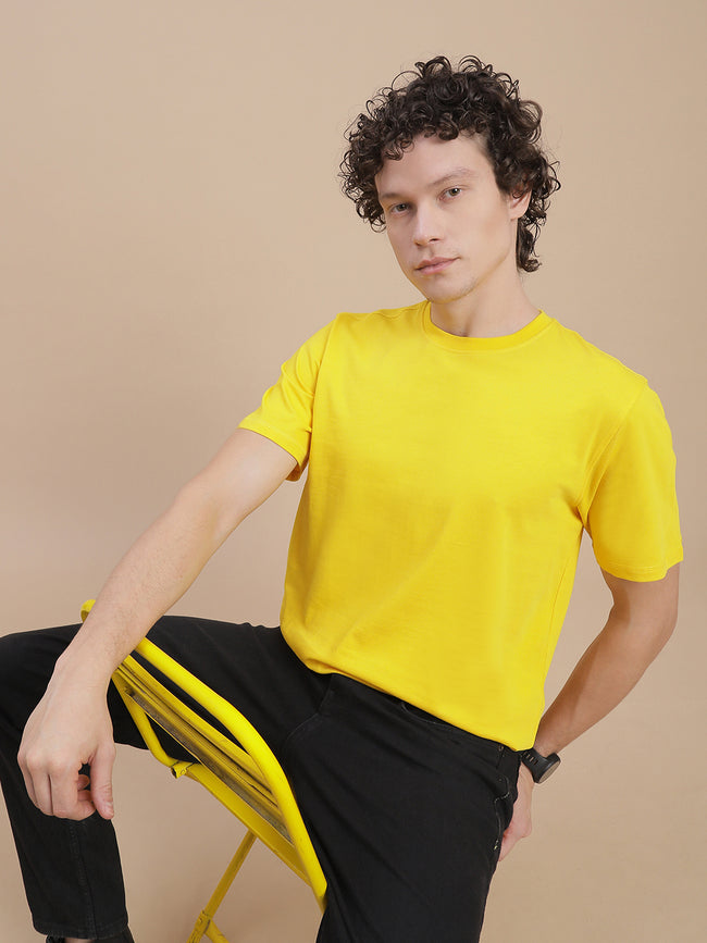 Men Mustard Crew Neck T-Shirt