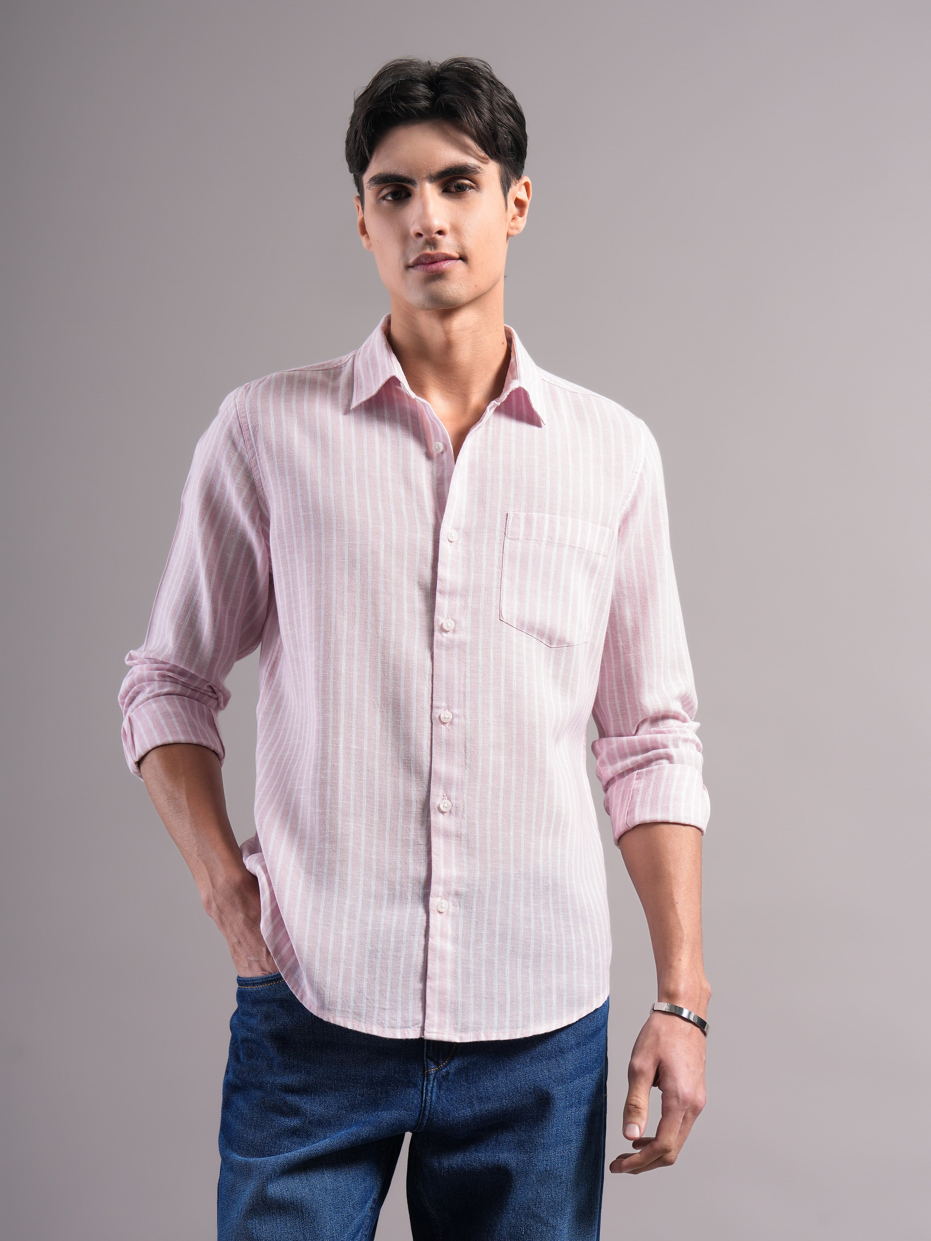 Men Lyocell Striped Shirts