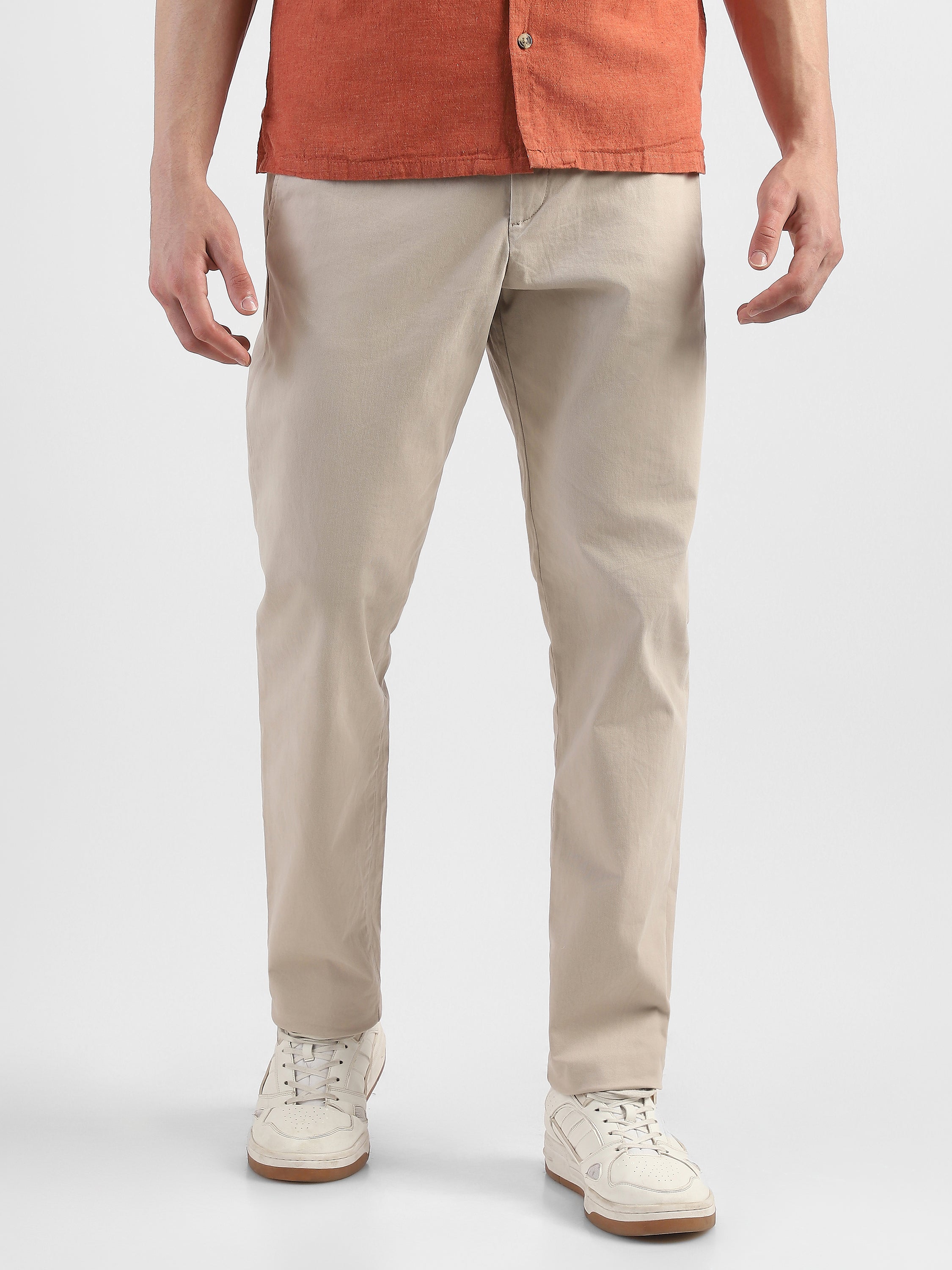 Men Beige Mid Rise Formal Trousers