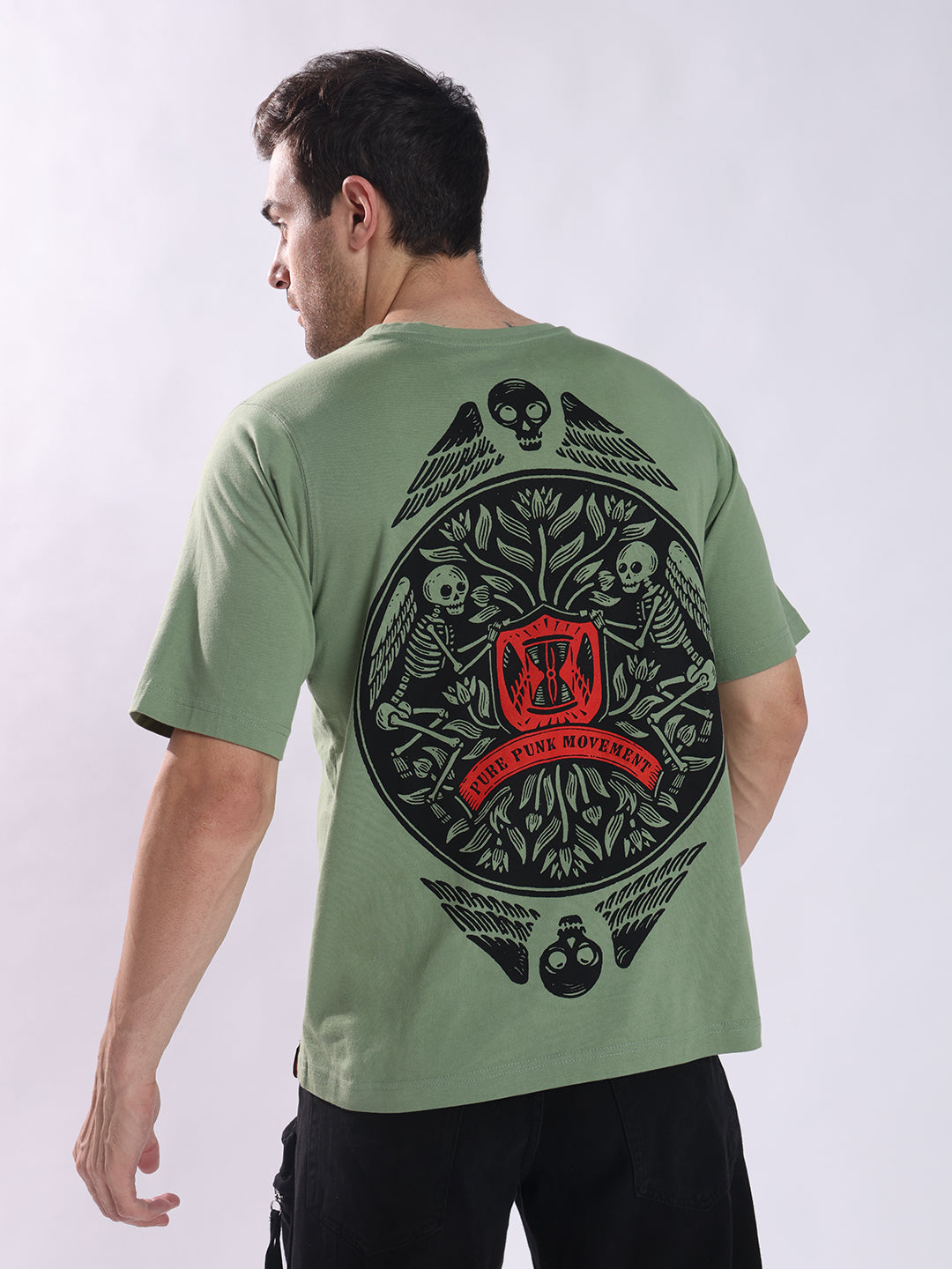 Men Olive Cotton Oversized T-Shirt