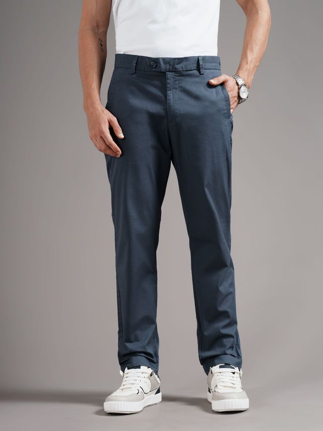 Men Blue Tailored Fit Trousers