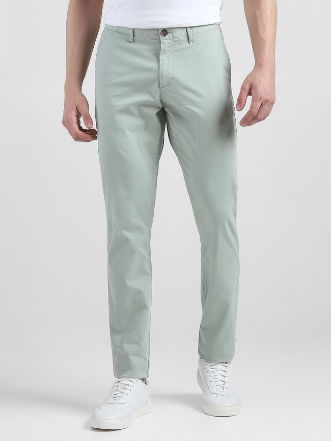 Men Light Mid Rise Green Regular Trouser