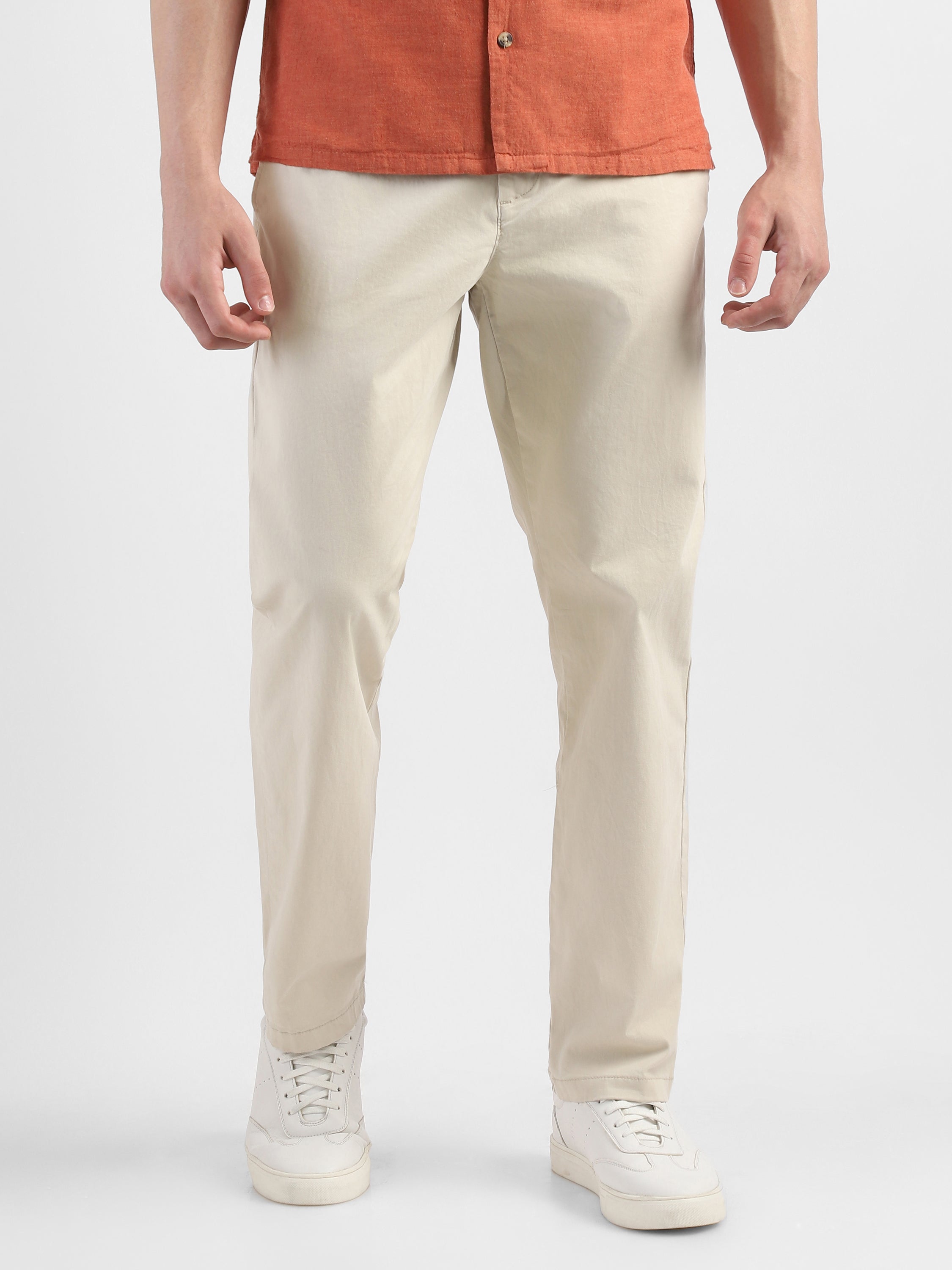 Men Peach Mid Rise Formal Trouser