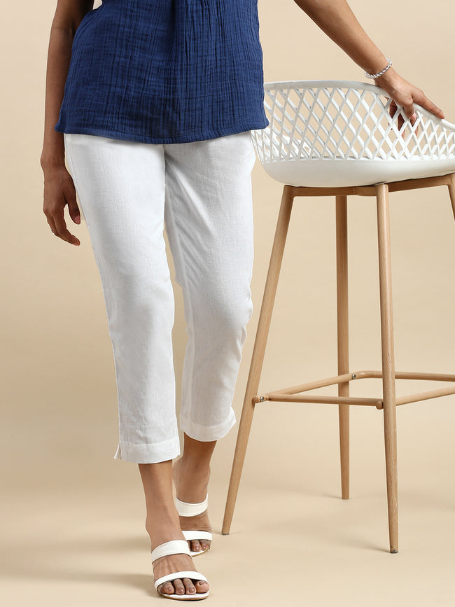 Women White Casual Pants