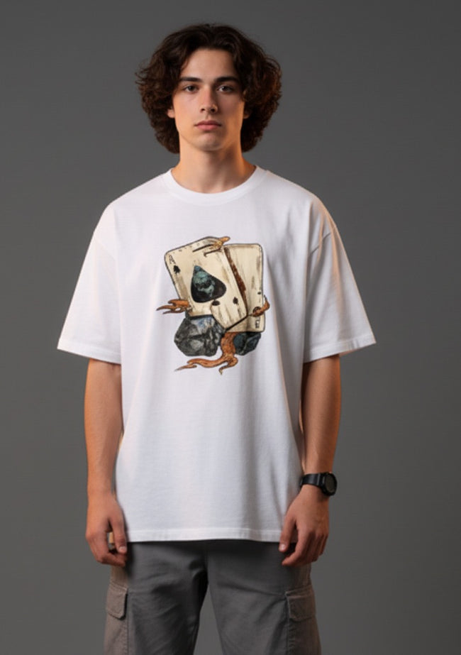 Men White Graphic Cotton Oversized T-Shirt
