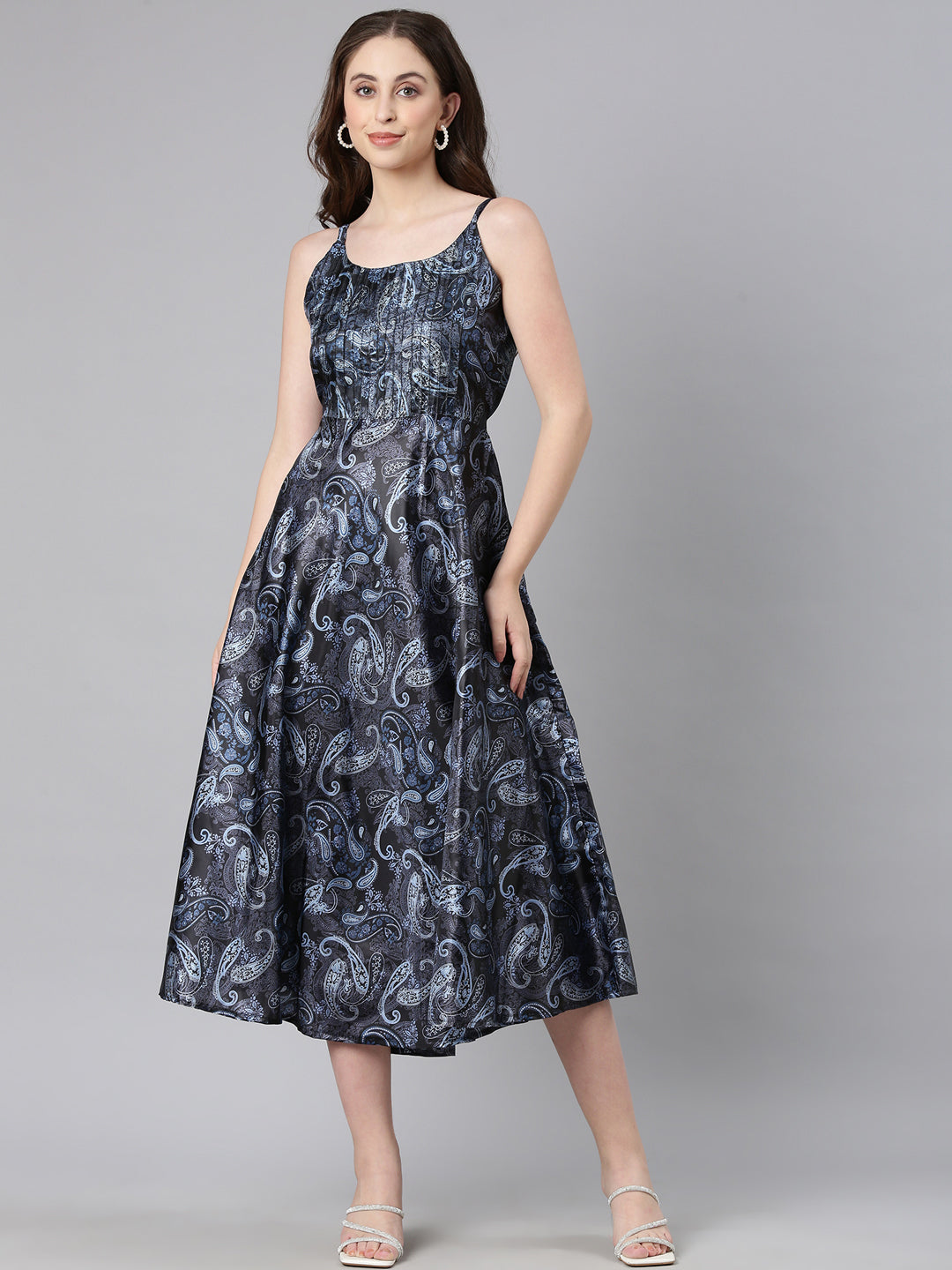 Women Navy Blue Satin Dress