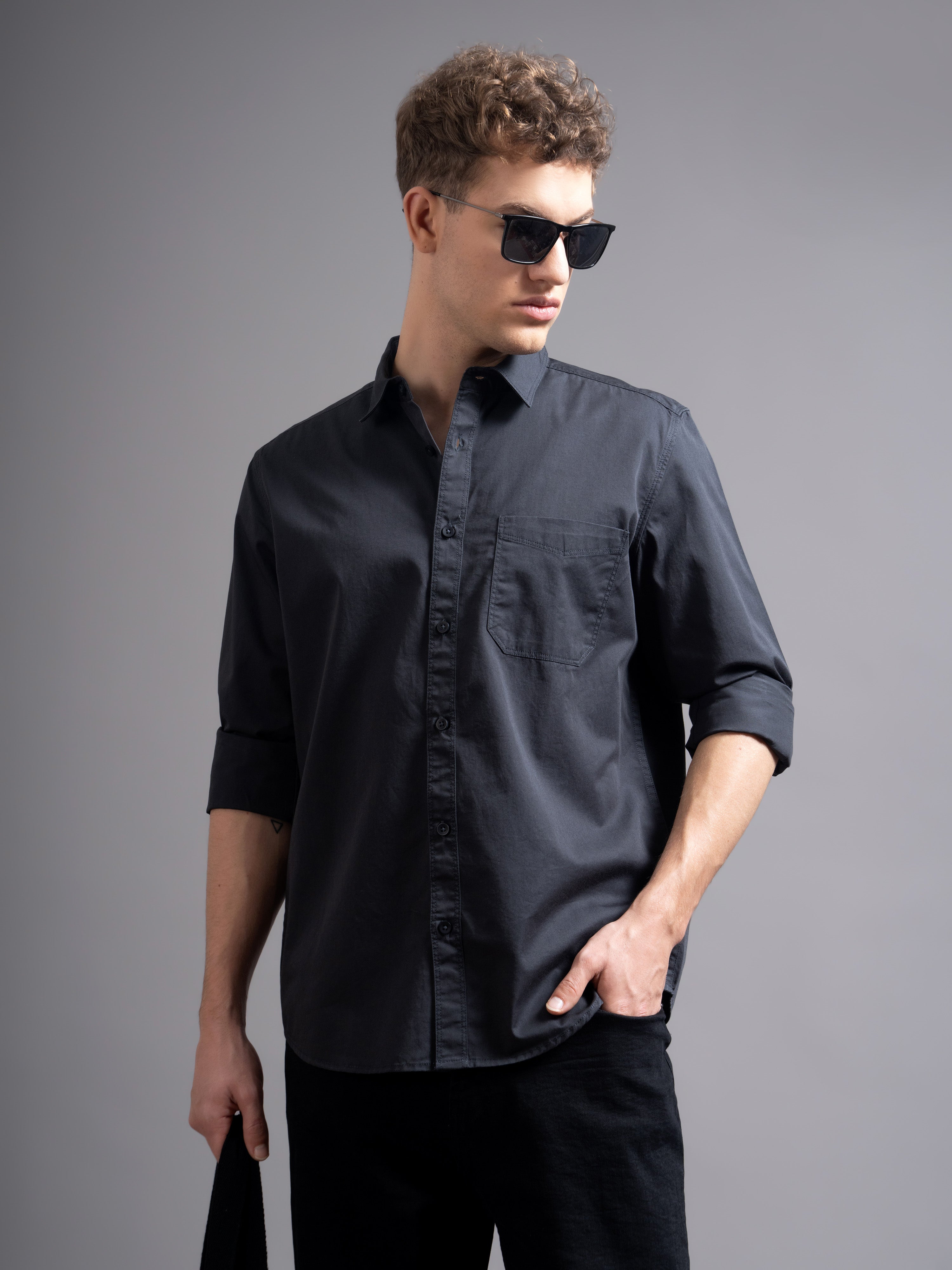 Men Grey Twill Shirt