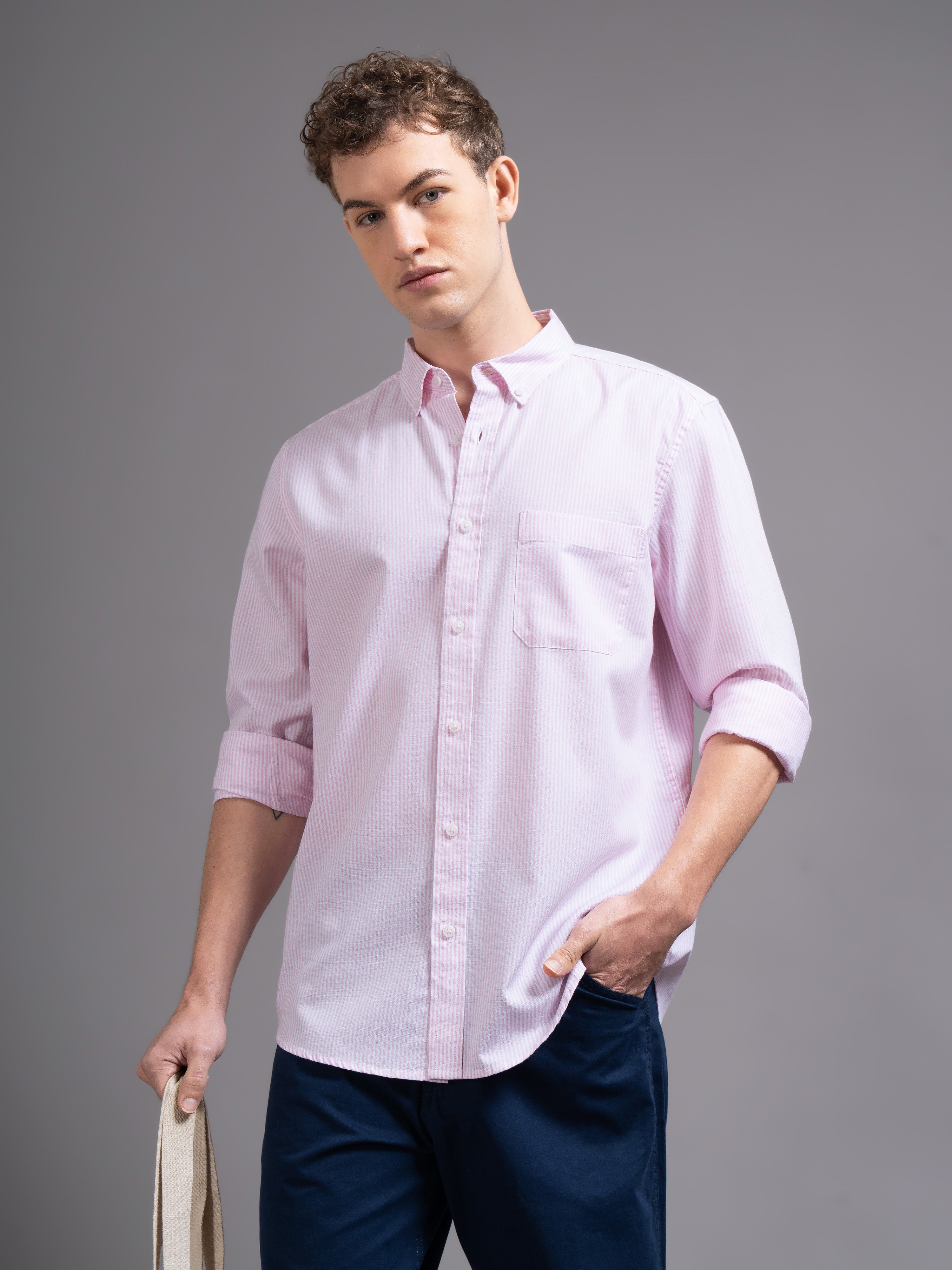 Men Pink Striped Shirt