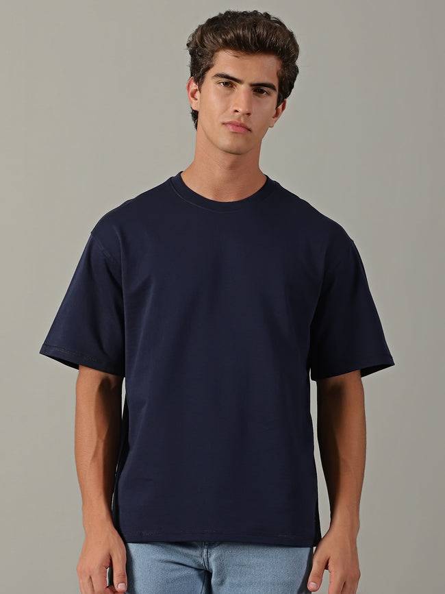 Men Navy Crew Neck Oversize Tshirt