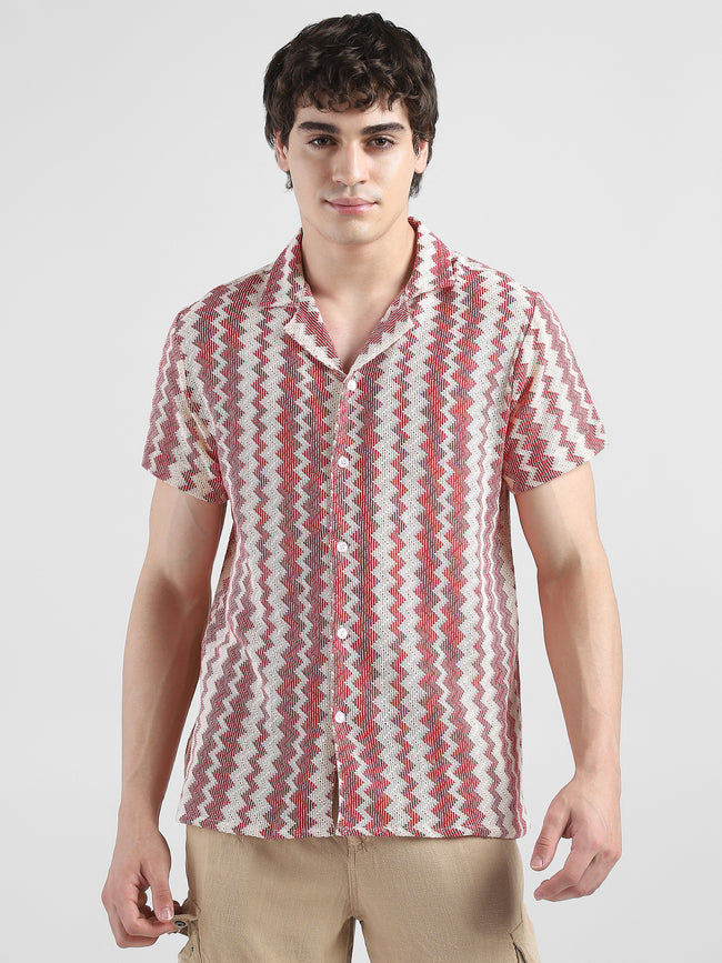 Men Lace See through Pink Casual Shirt