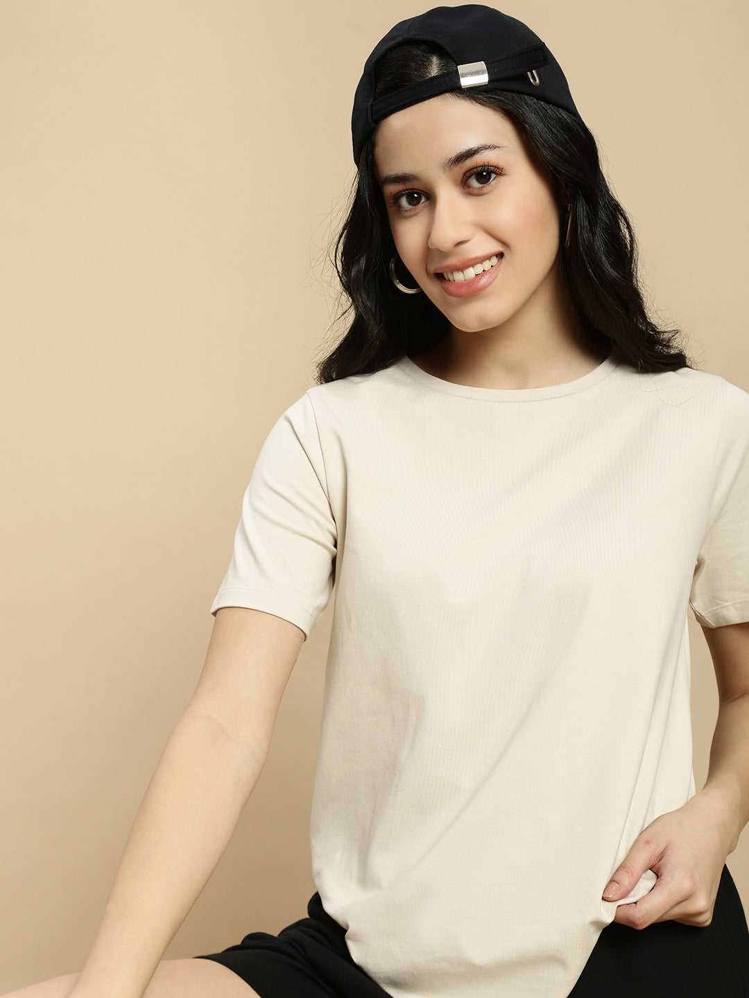 Women Beige Half Sleeve Top
