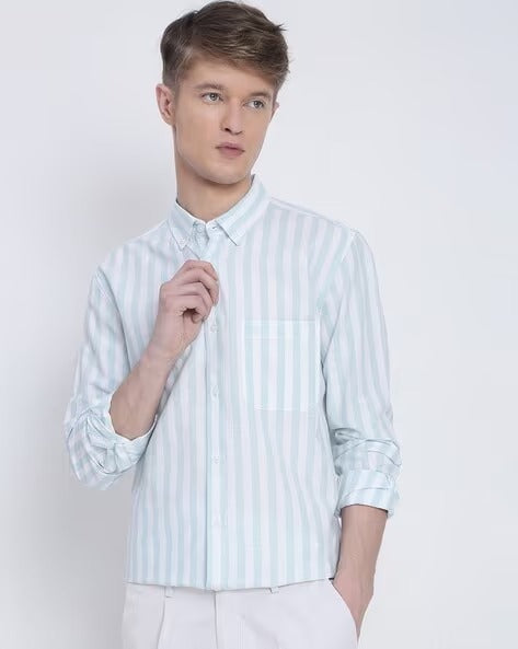 Men Blue Striped Shirt