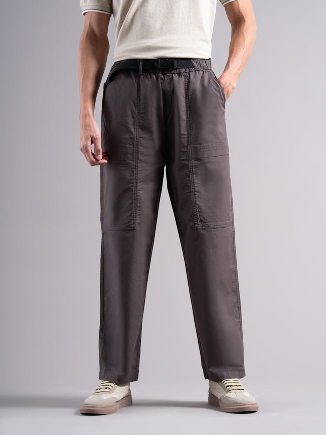 Men Grey Buckle Waist Trousers