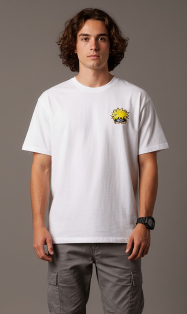 Men White Graphic Cotton Oversized T-Shirt