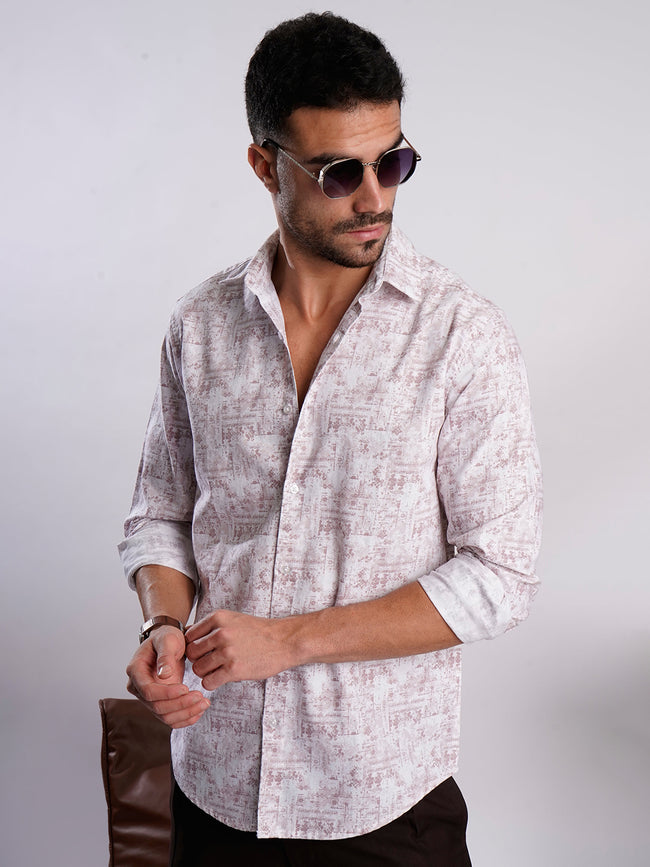 Men Peach and White Abstract printed Shirt