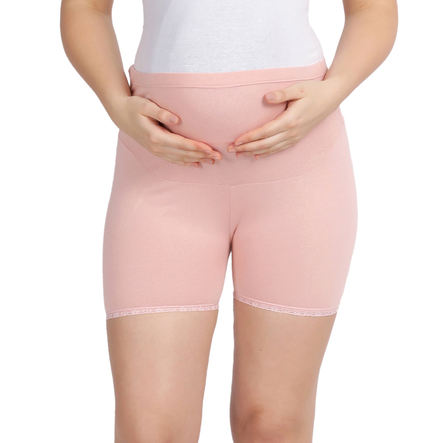 Women Peach Maternity Lace Shorts