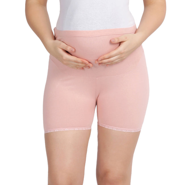 Women Peach Maternity Lace Shorts