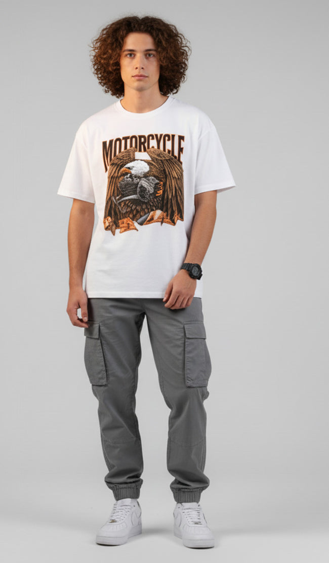 Men White Graphic Cotton Oversized T-Shirt