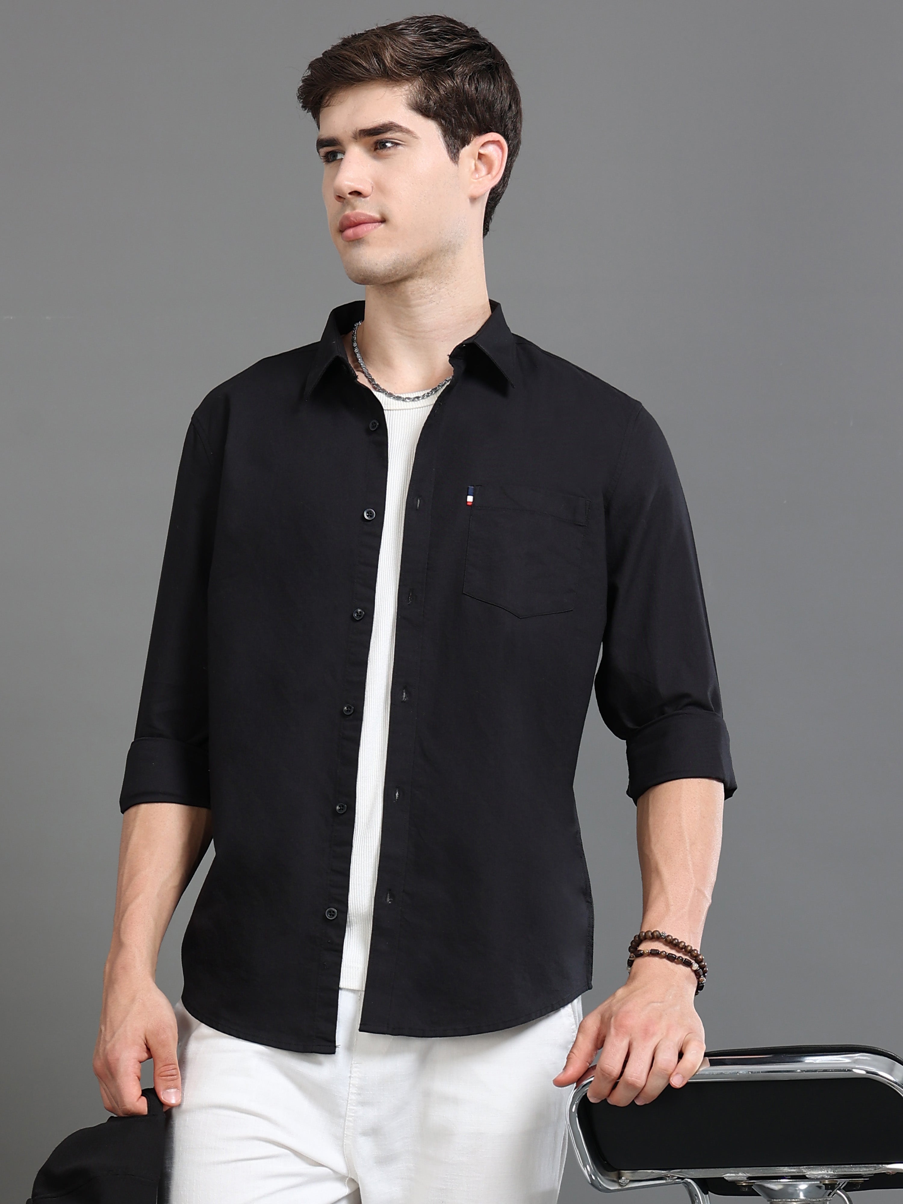Men Black Plain Shirt