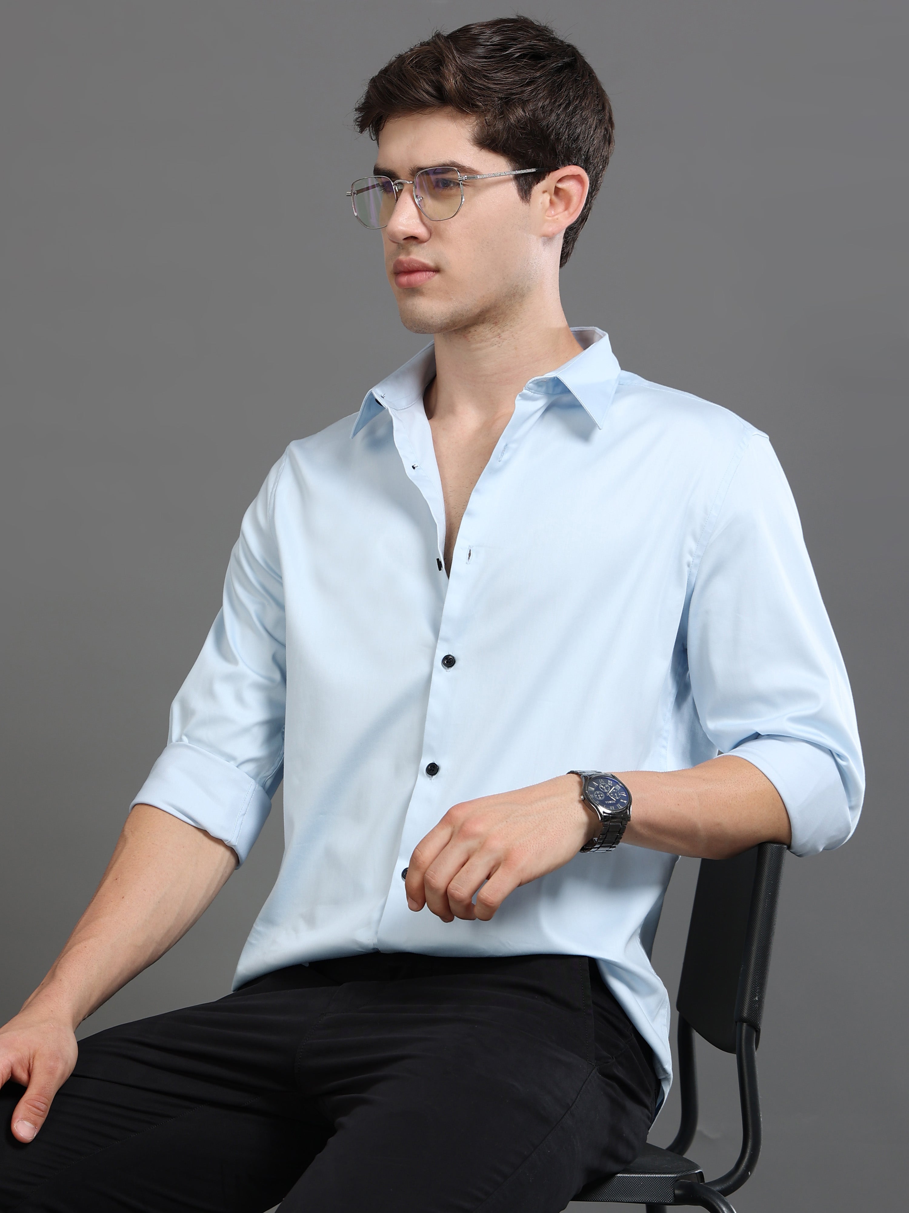 Men Blue Satin Shirt