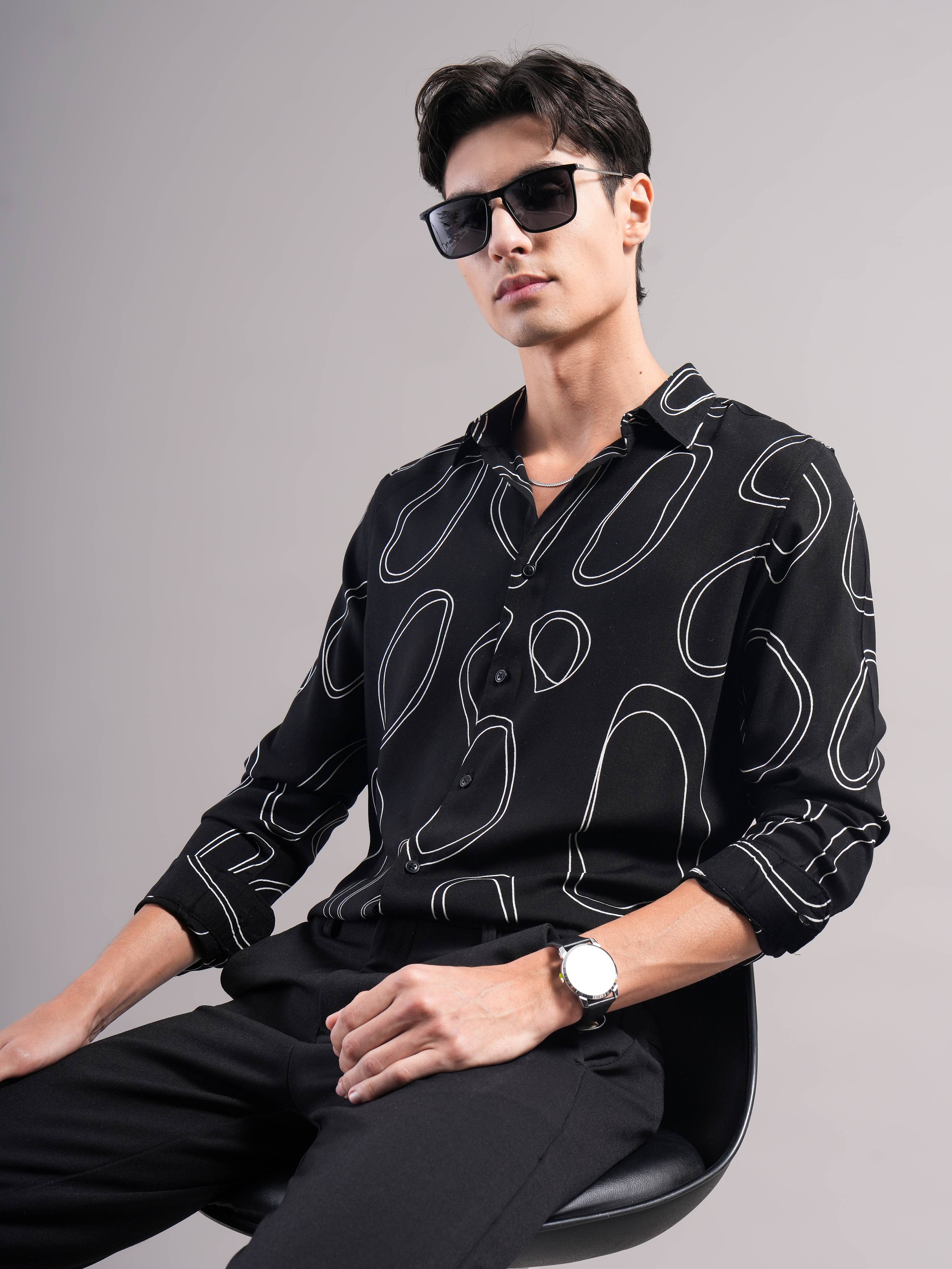 Men Black Printed Casual Shirt