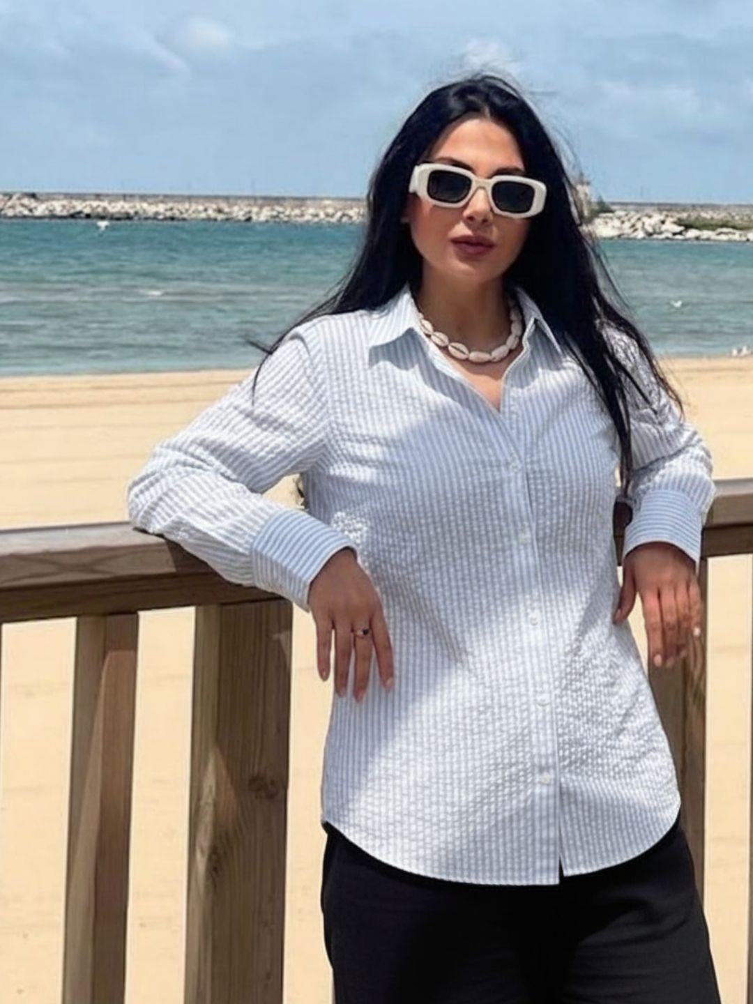 Women Blue Striped Shirt