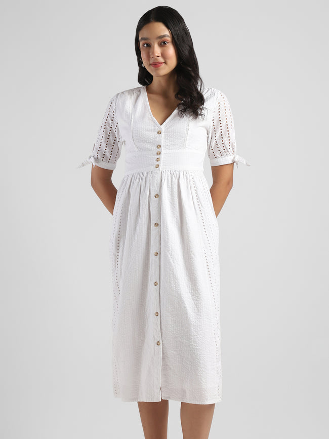 Women White Shiffli Midi Dress
