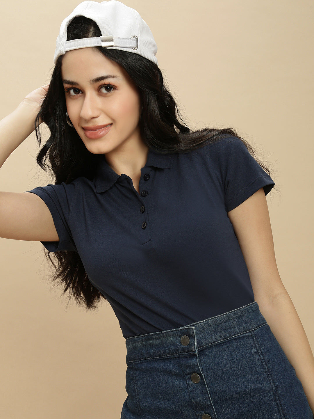 Women Navy Blue Half Sleeve Top