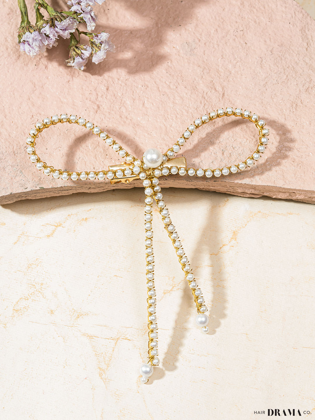 Gold Pearl Hair Bow Alligator Clip