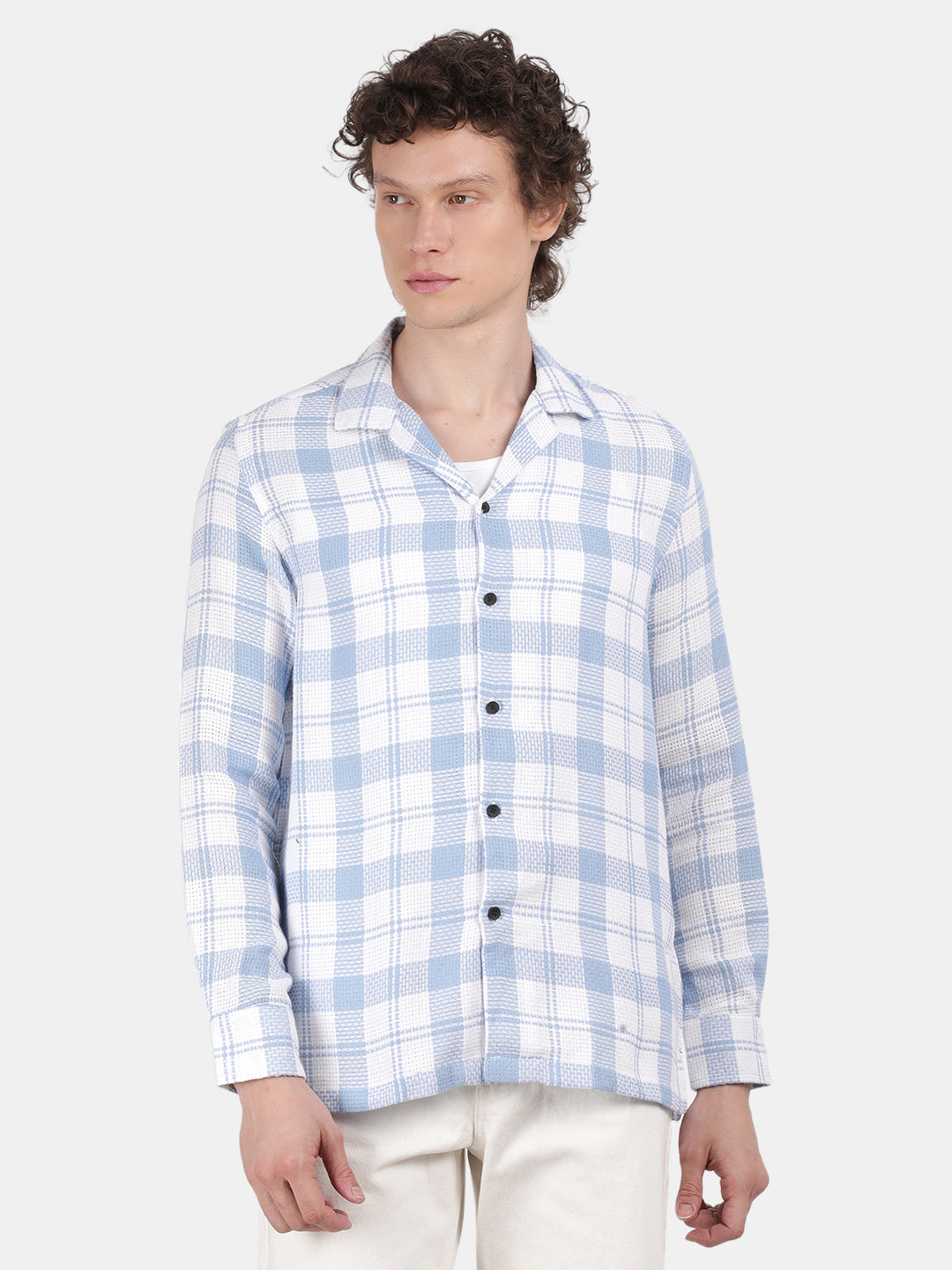 Men Sky blue Slim Fit Lapel Collar Full Sleeve Casual Shirt