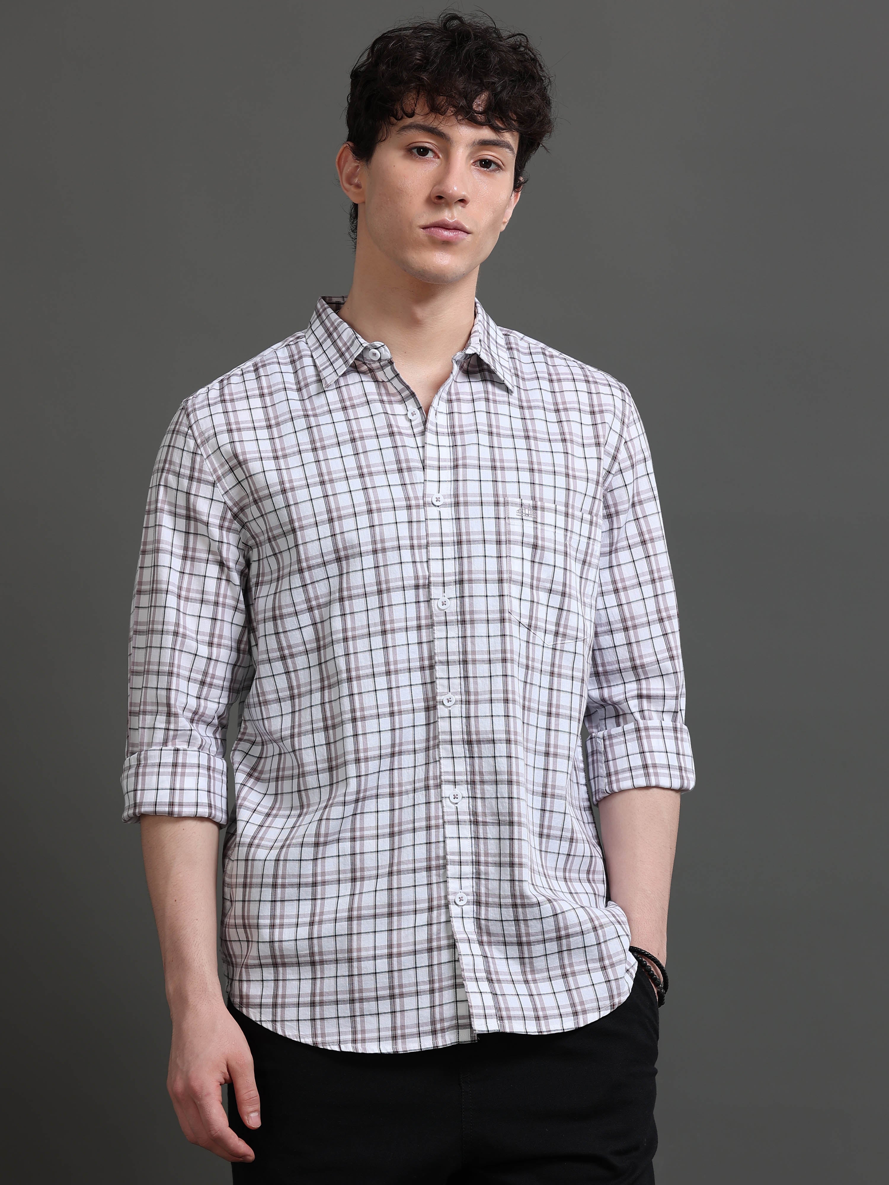 Men White Checked Shirt