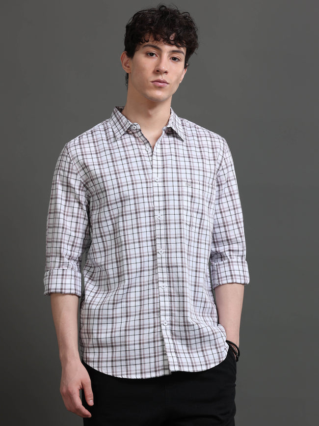 Men White Checked Shirt