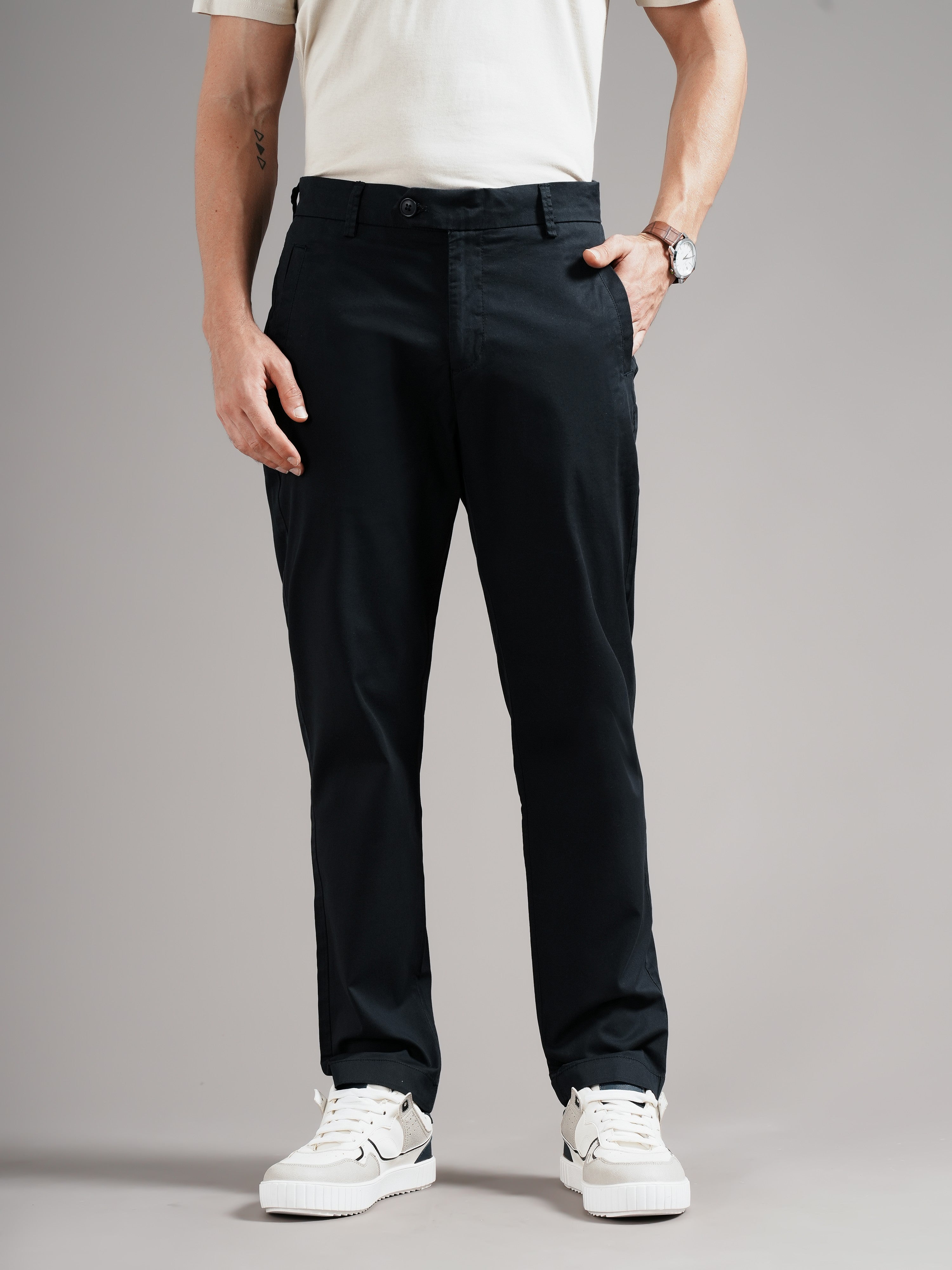 Men Grey Tailored Fit Trousers
