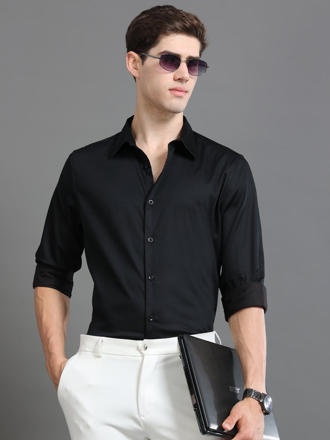 Men Black Satin Shirt