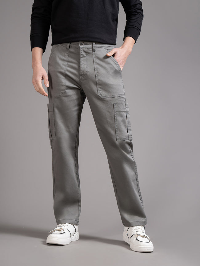 Men Grey Straight Fit Cargo Trouser
