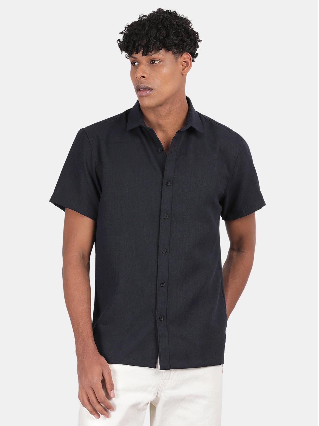 Men Sky blue Slim Fit Spread Collar Half Sleeve Casual Shirt