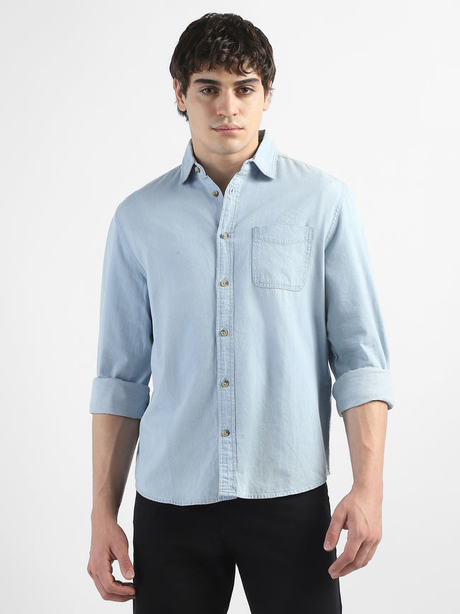 Men Light Blue Denim Casual Shirt