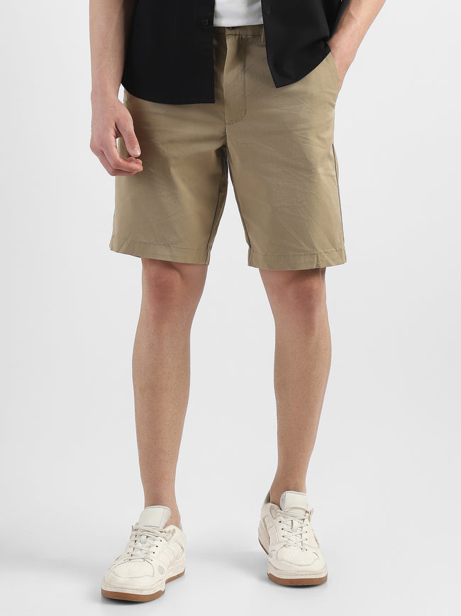 Men Khaki Knee Length Regular Fit Shorts