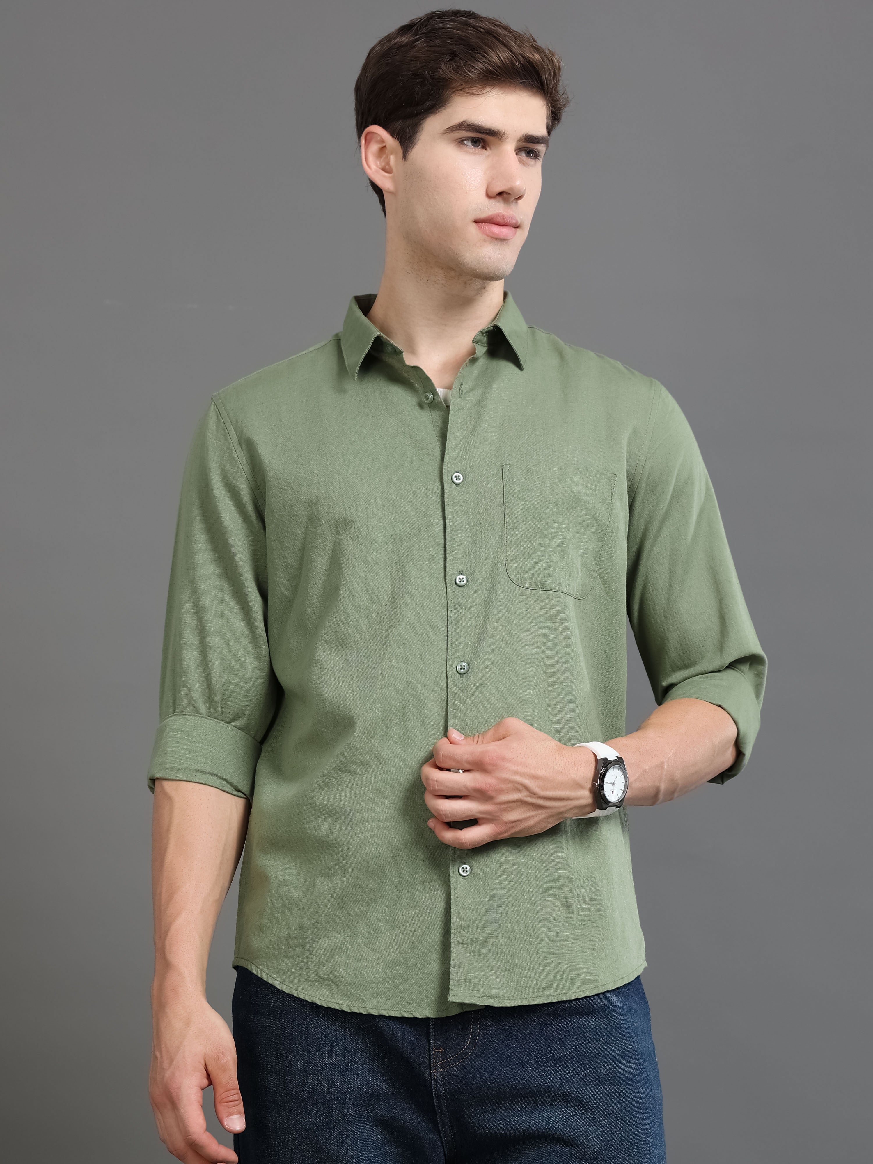 Men Green Slim Fit Shirt
