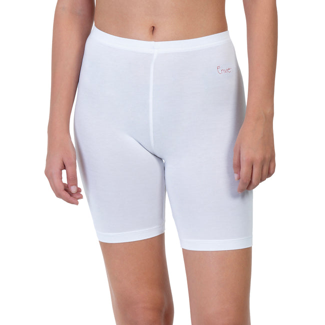 Women White Thigh Length Cycling Shorts