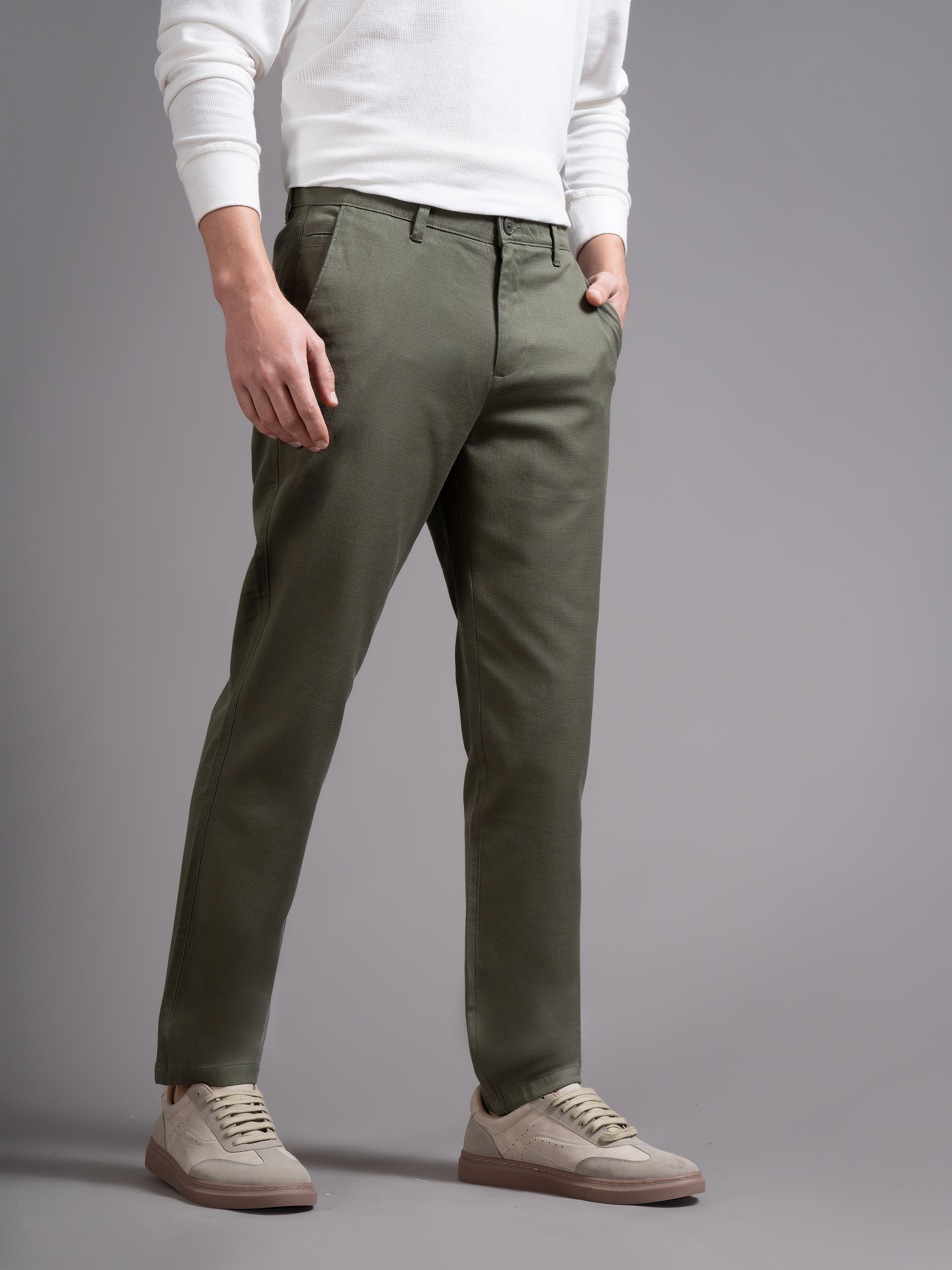 Men Olive Smart Slim Fit Chinos