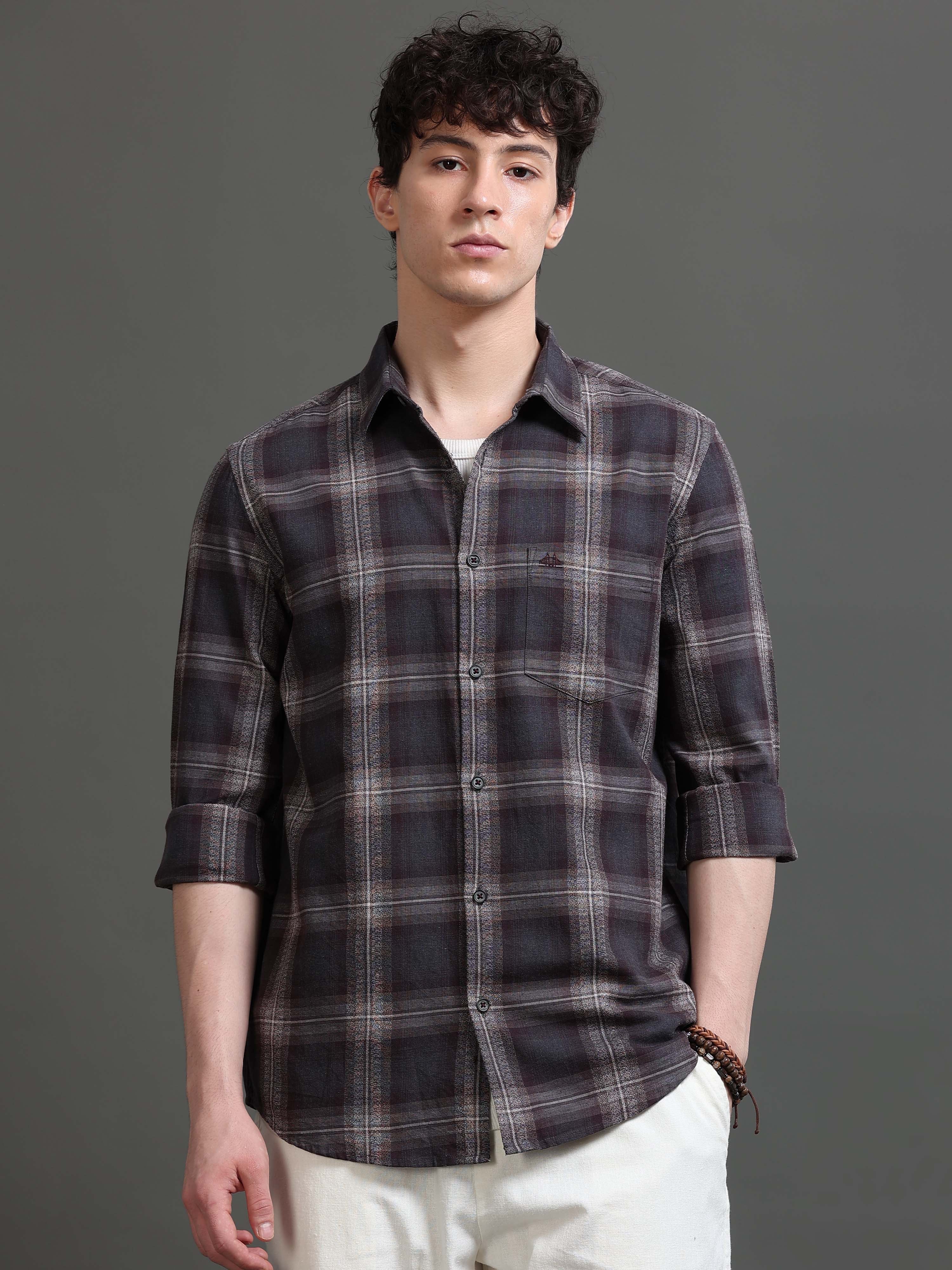 Men Brown Checked Shirt