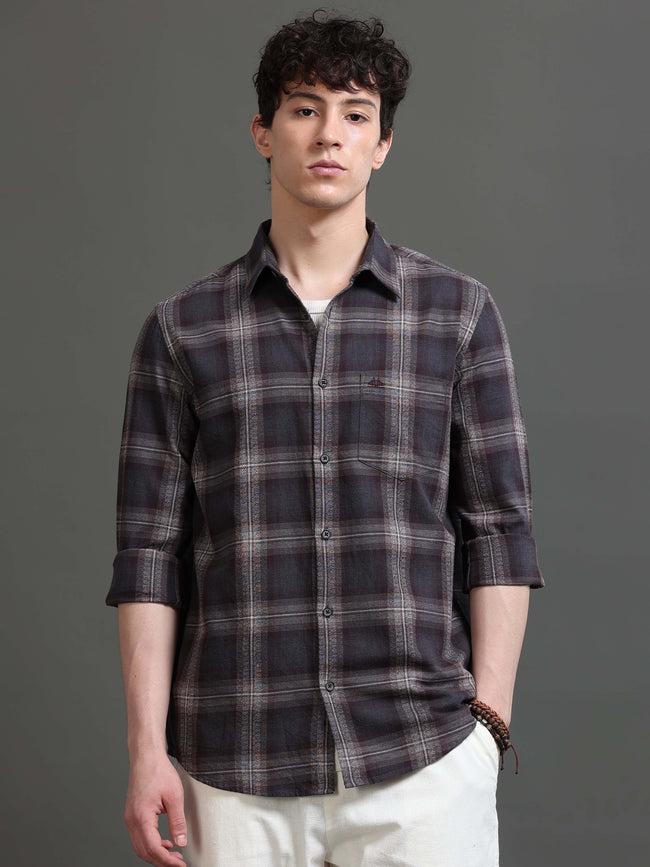 Men Brown Checked Shirt