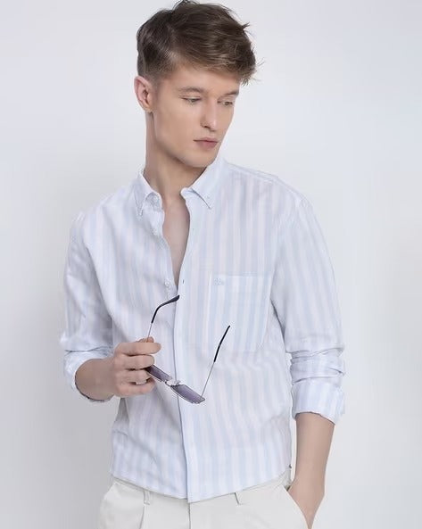 Men Blue Striped Shirt