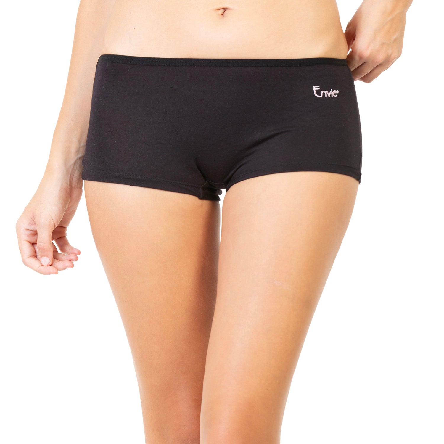 Women Black Mid Rise Boyshorts