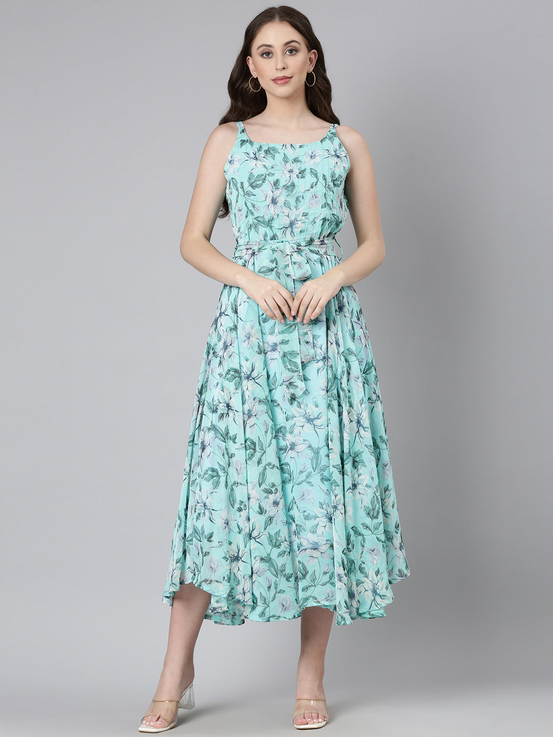 Women Blue Floral Chiffon Dress