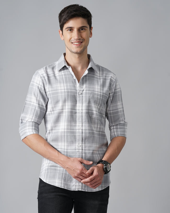 Men Grey Cotton Slim Shirt