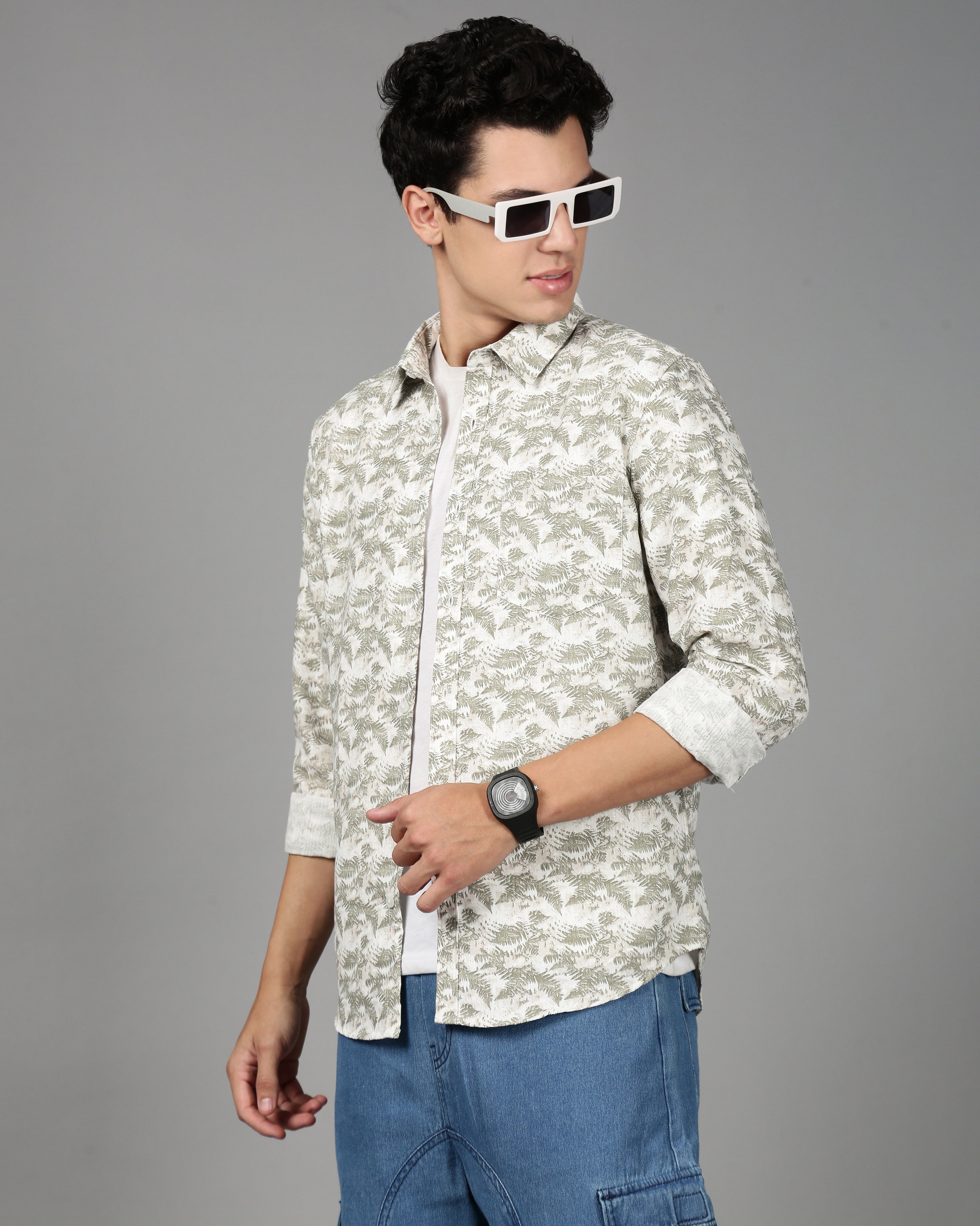 Men Green Printed Shirt