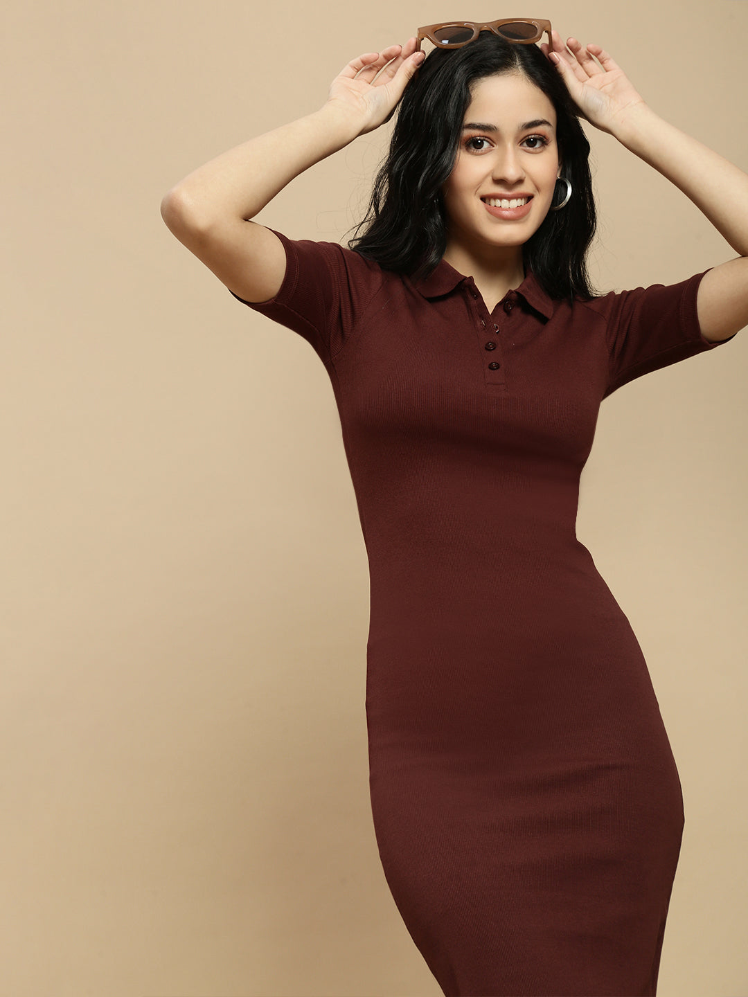Women Brown Half Sleeve Dress