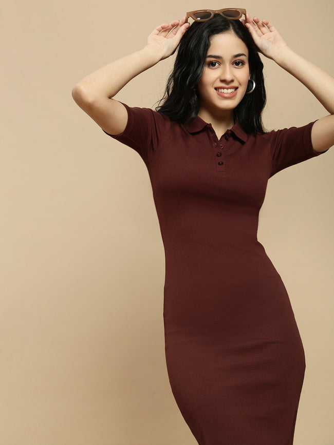 Women Brown Half Sleeve Dress